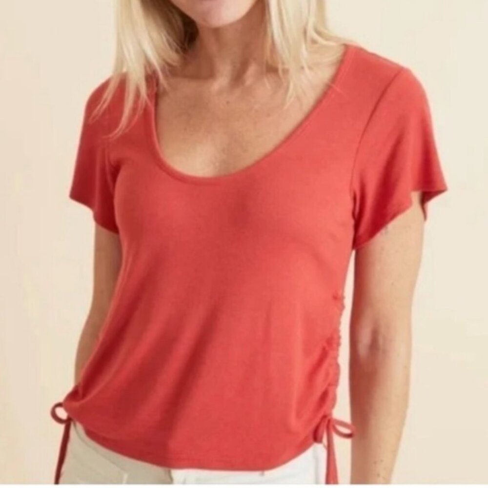 Marine Layer Women's Lexi Rib Relaxed Fit Cinch Top Baked Apple Orange Red XL